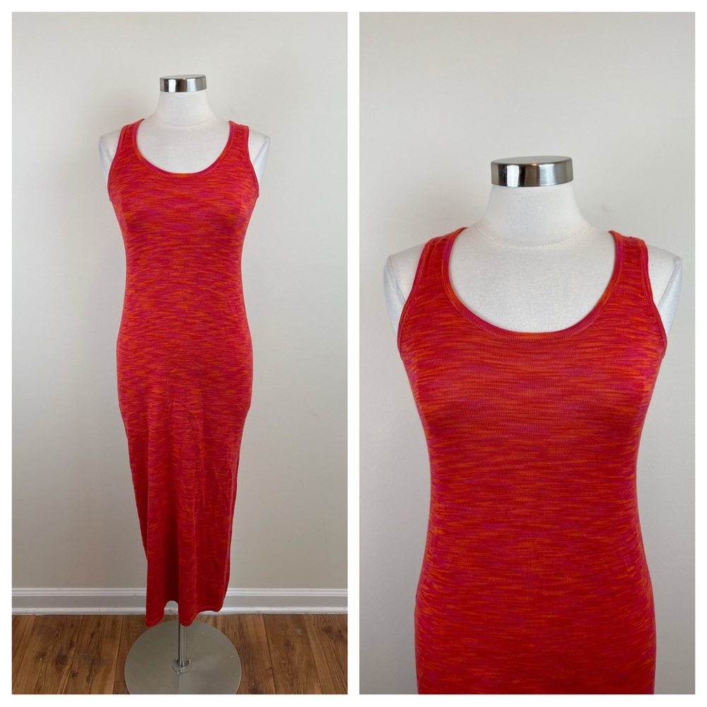 LOFT Red Orange Knit Long Maxi Dress Women XS Form Fitting Bodycon